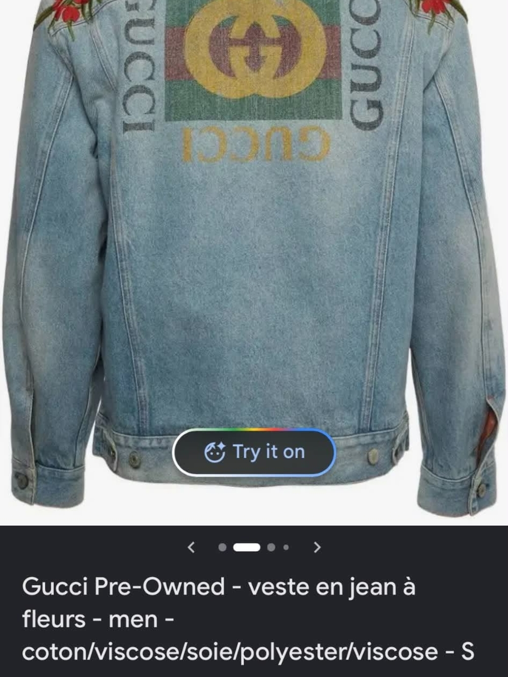 Gucci Light Blue Denim Jacket with Embroidered Floral Shoulders and Back Logo